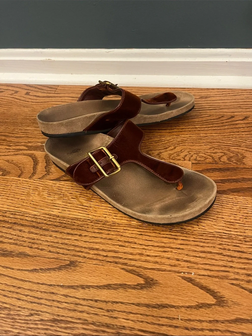 Women's Prada Velvet Leather Buckle Thong Sandals Size 39